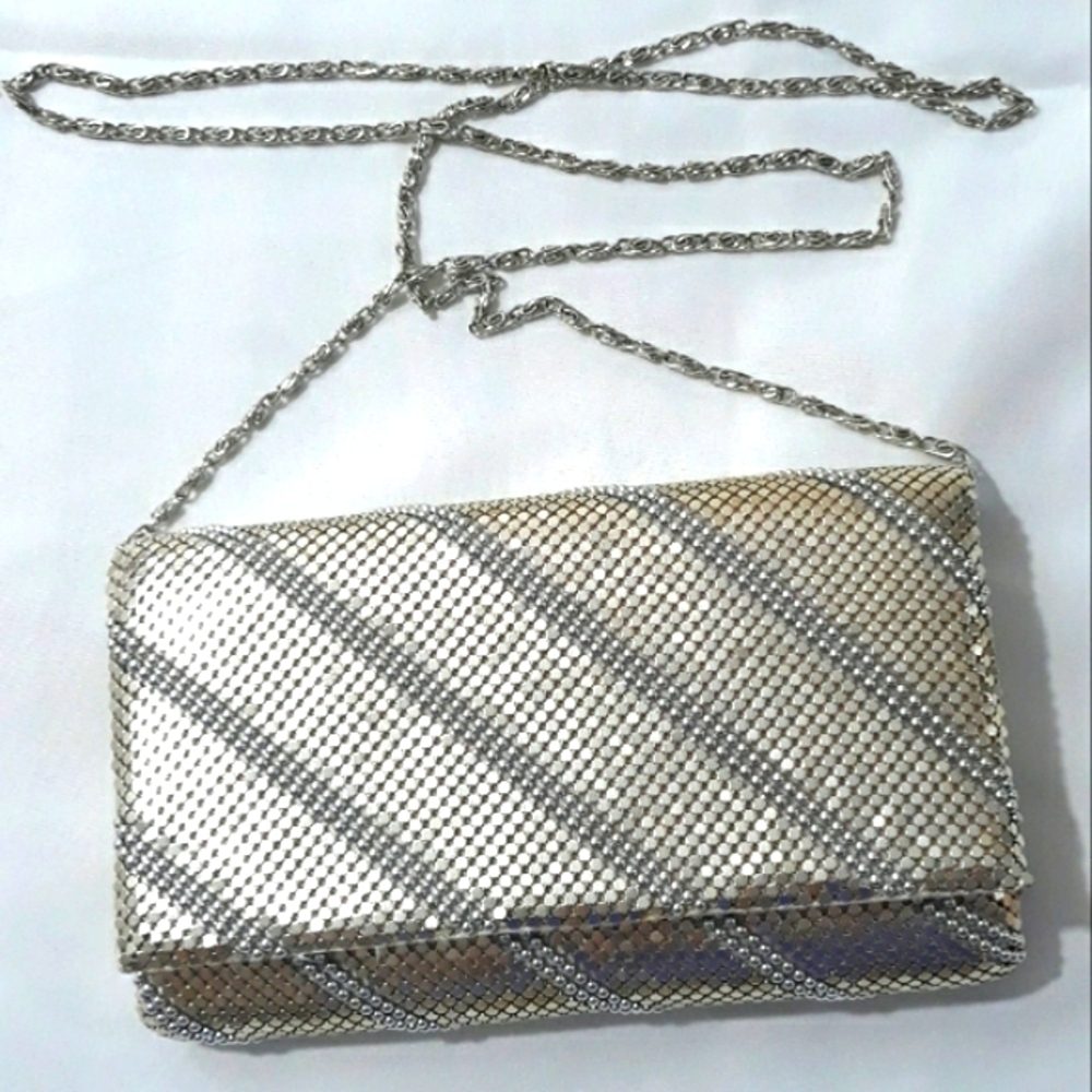 Lulu Townsend Elegant Silver and Gold Clutch Bag Crossbody With Chain